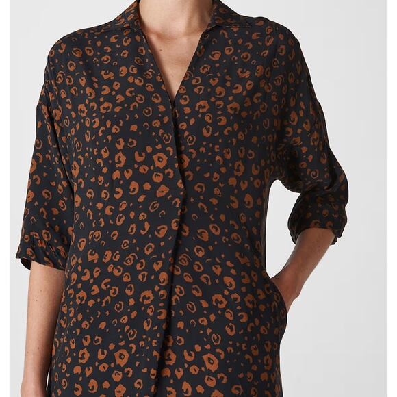 Whistles Lola Cheetah Print Shirt Dress Small Black Brown Animal Print Neutral - Picture 2 of 15